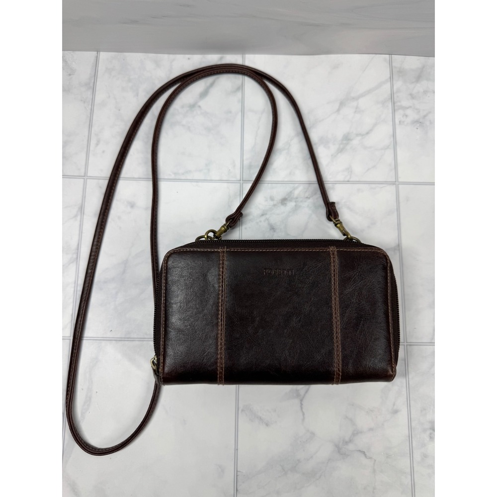 Rosetti Womens Dark Brown Faux Leather Crossbody Wallet Phone Bag Organizer